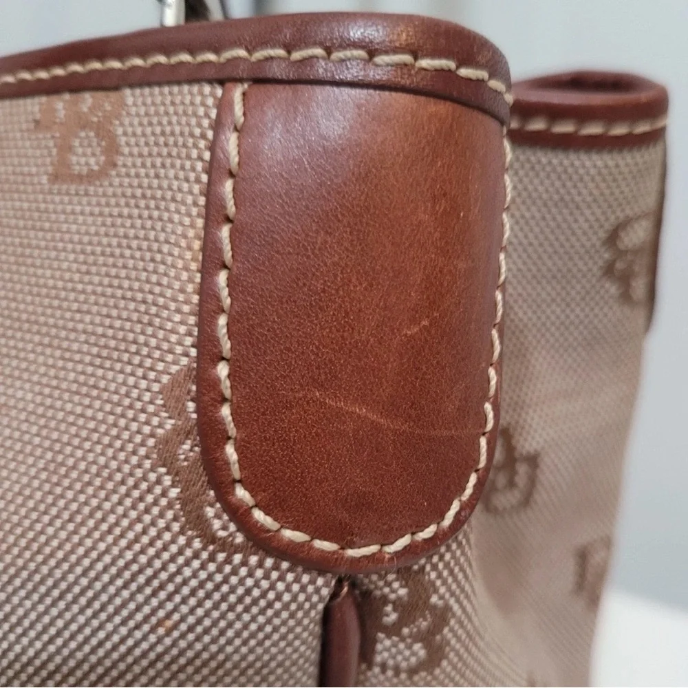 Dooney & Bourke Signature Canvas Satchel Brown Tan Leather Trim J8961605